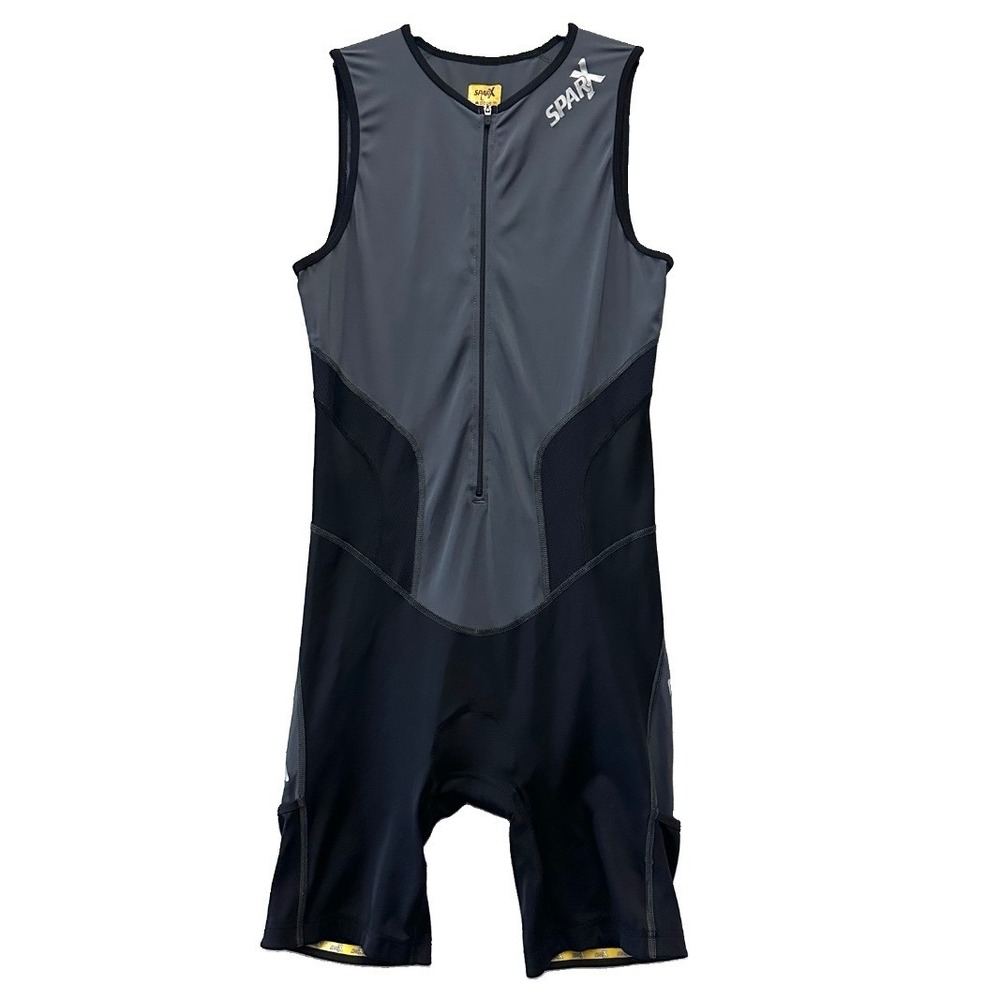 Sparx Mens L Triathlon Suit Padded Sleeveless One Piece Trisuit Black Gray